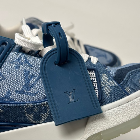LOUIS VUITTON LV TRAINER SNEAKER DENIM BLUE WHITE SIZE 37 - Picture 8 of 14